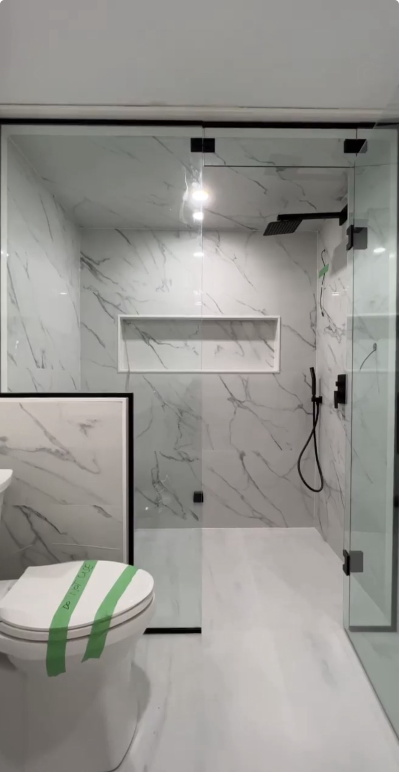 Marble Shower & Glass Enclosure — Completed